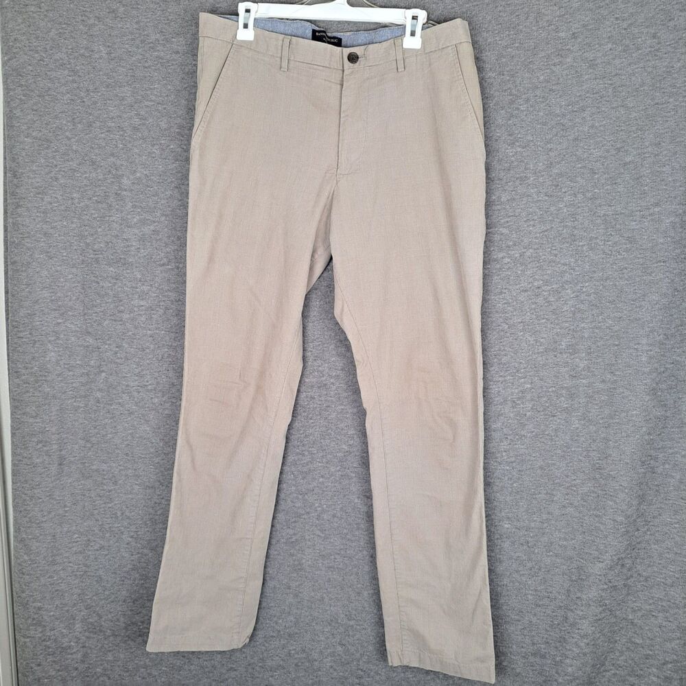 Banana Republic Kentfield Pant Men 35x32* Tan Brown Windowpane Casual Chino Work